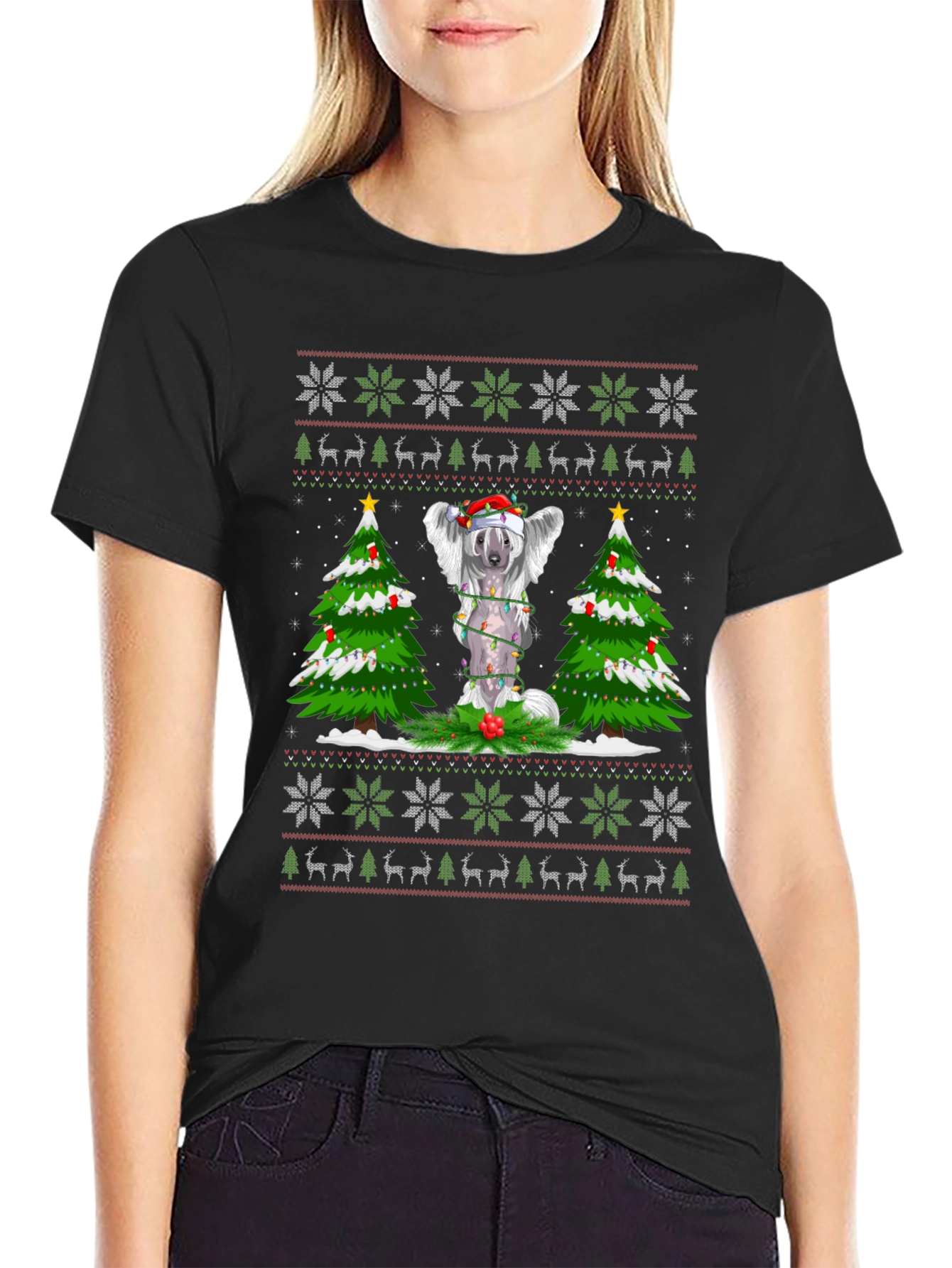 Festive Dog Christmas Tree Ugly Sweater T-Shirt