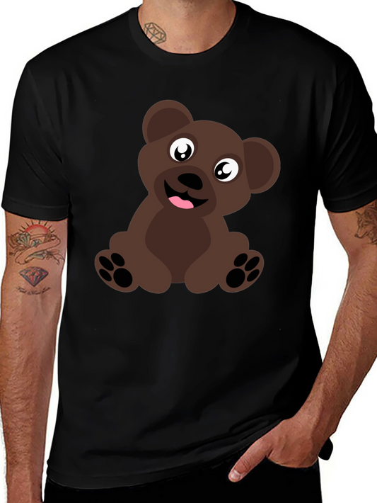 Cute Cartoon Brown Bear Black T-Shirt