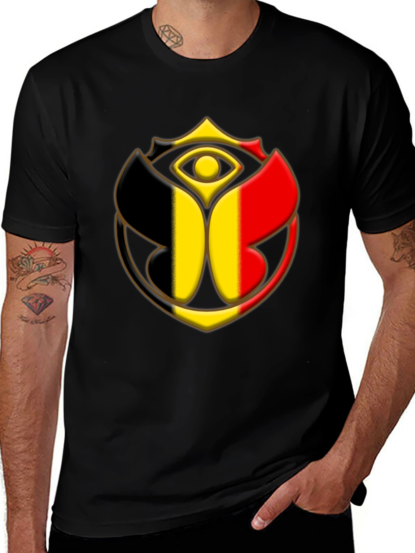 Belgium Flag Tomorrowland Logo Black T-Shirt