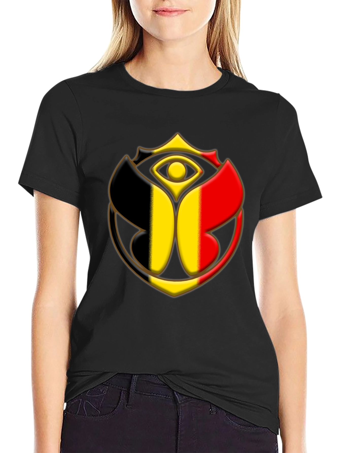 Belgium Flag Tomorrowland Logo Black T-Shirt