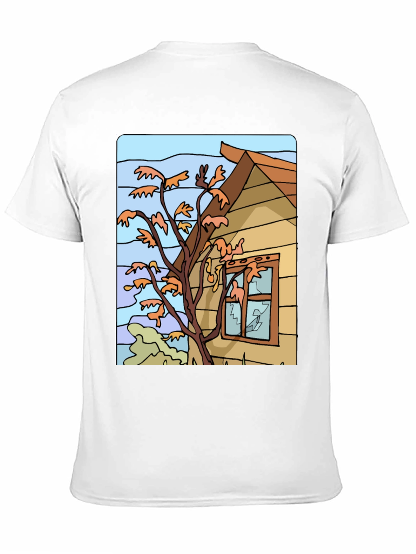 Whimsical House Tree Graphic Black T-Shirt