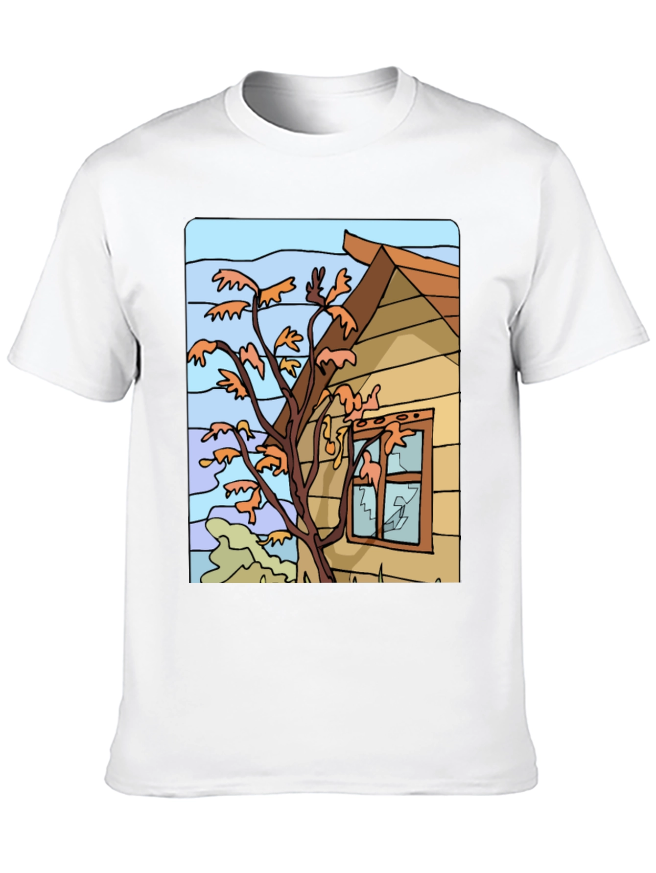 Whimsical House Tree Graphic Black T-Shirt