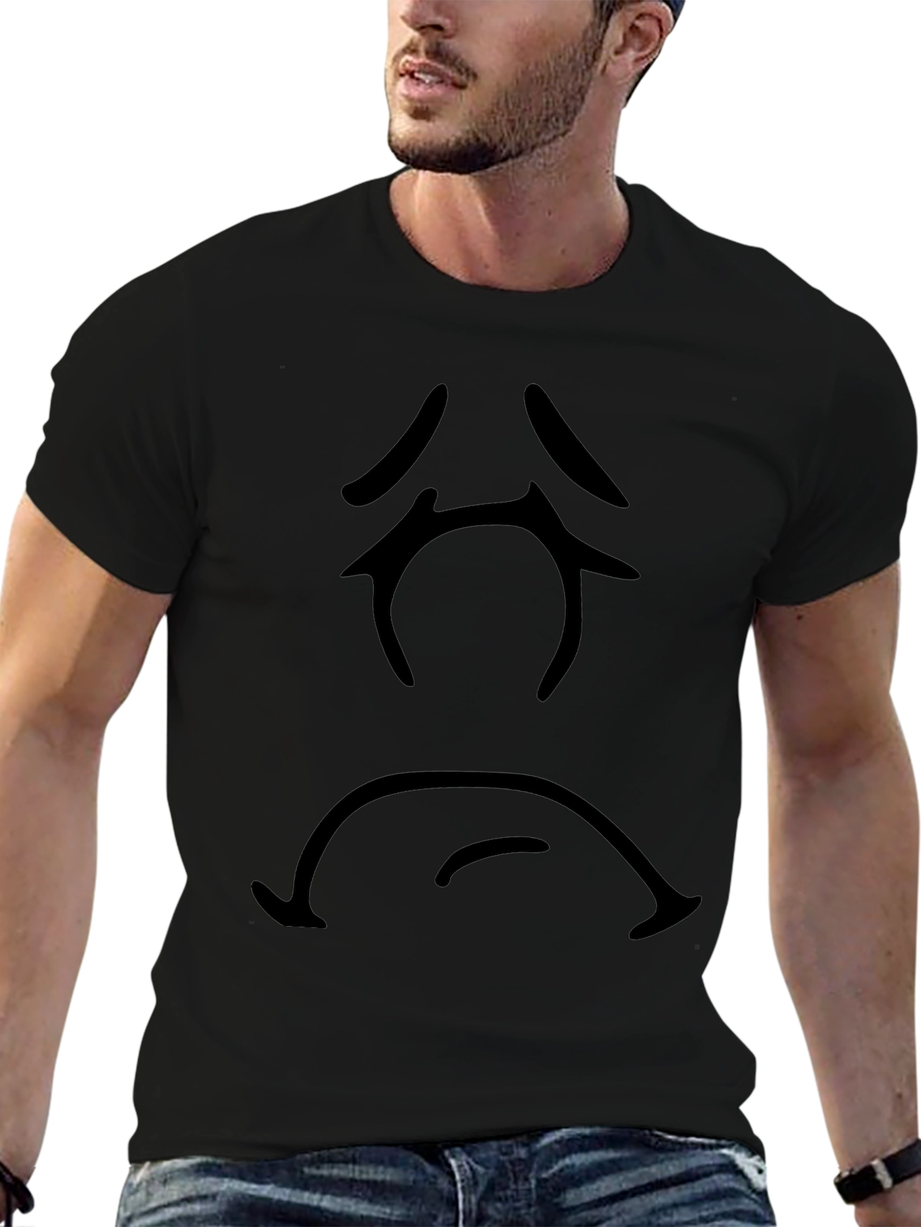 Sad Face Graphic T-Shirt - Black Casual Tee