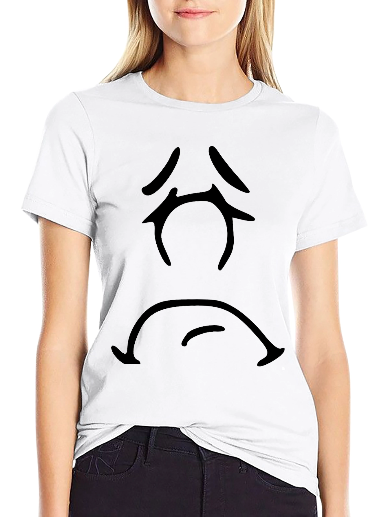 Sad Face Graphic T-Shirt - Black Casual Tee