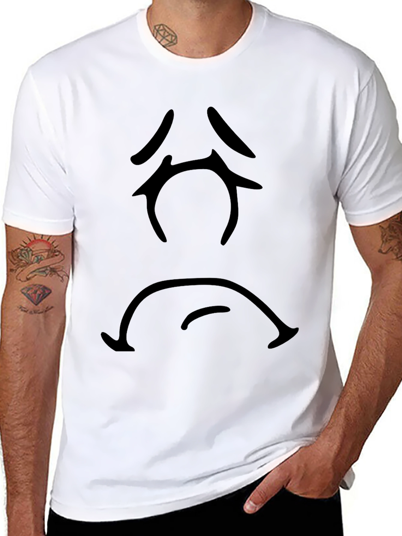 Sad Face Graphic T-Shirt - Black Casual Tee