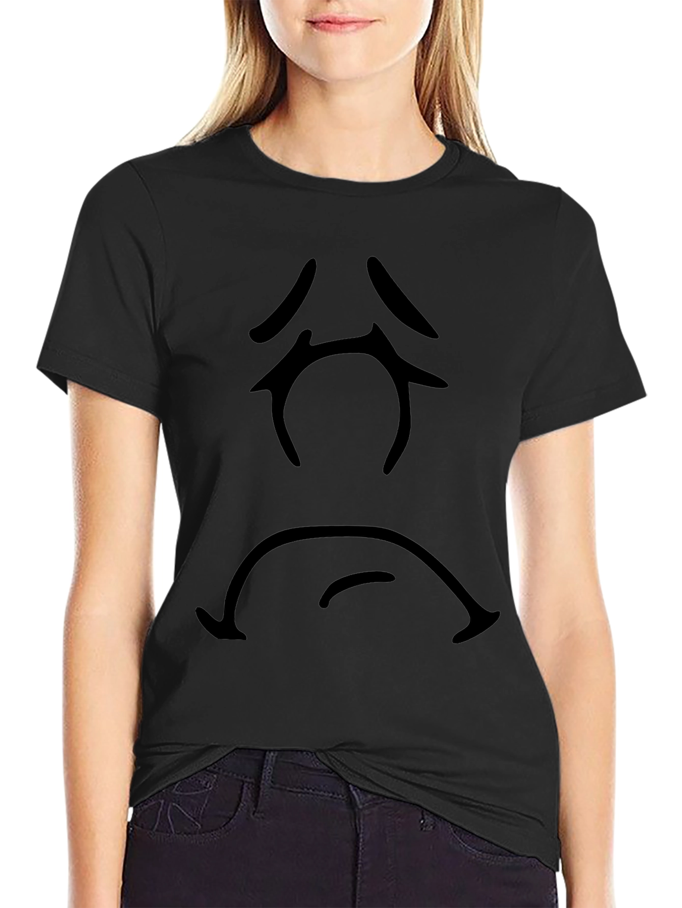 Sad Face Graphic T-Shirt - Black Casual Tee