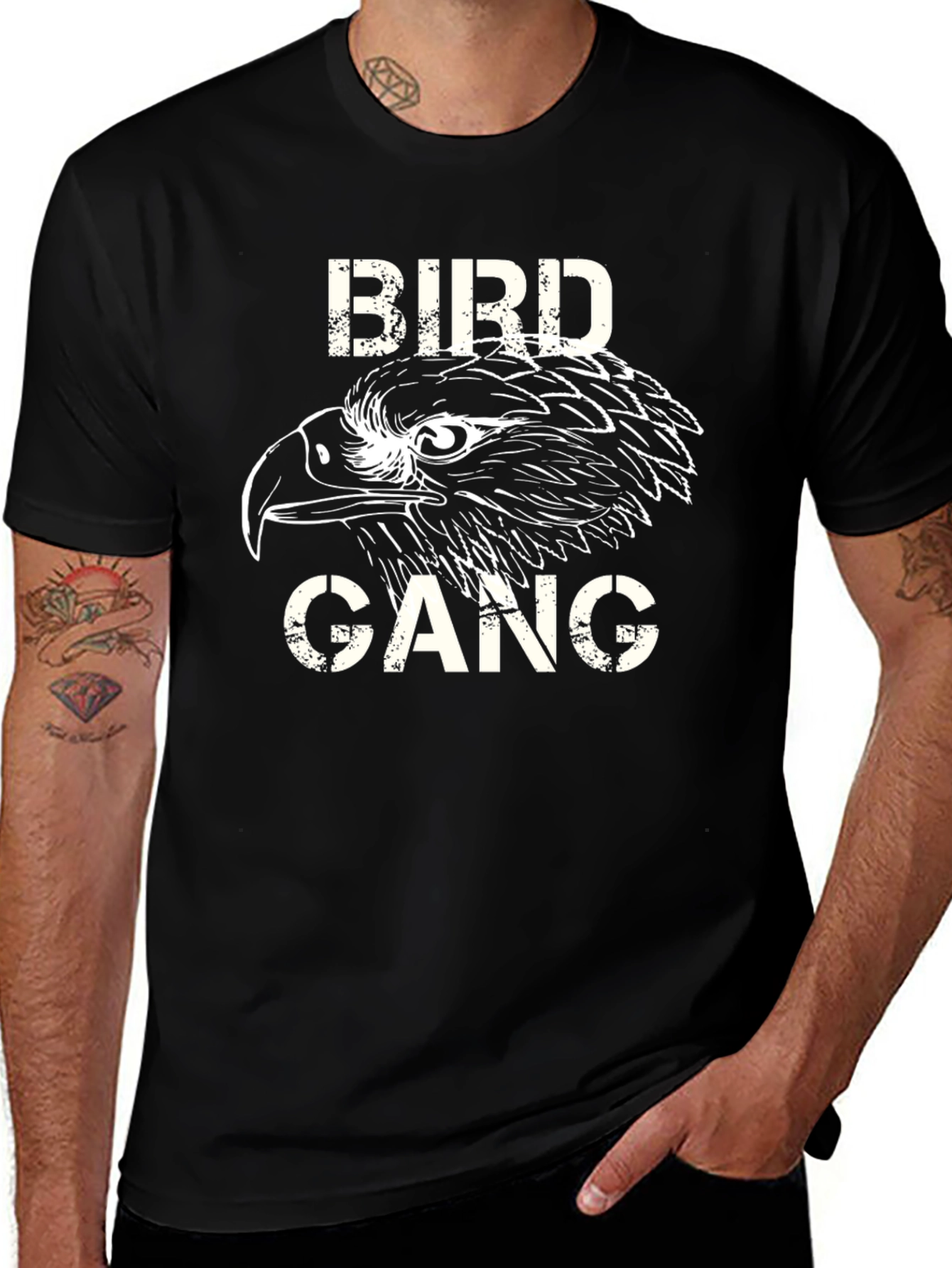 Bird Gang Graphic Tee - Stylish Mens Black T-Shirt
