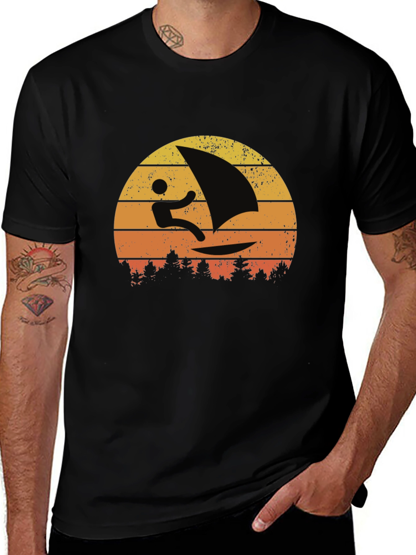 Retro Windsurfer Sunset T-Shirt