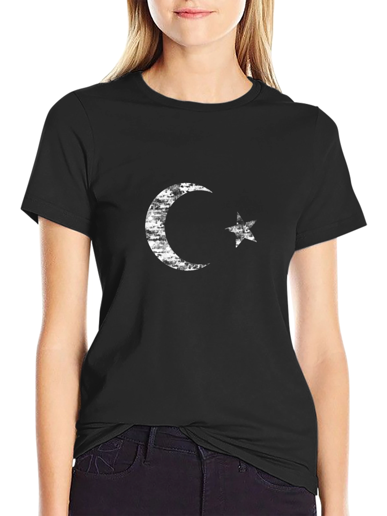 Crescent Moon & Star Graphic Tee - Black