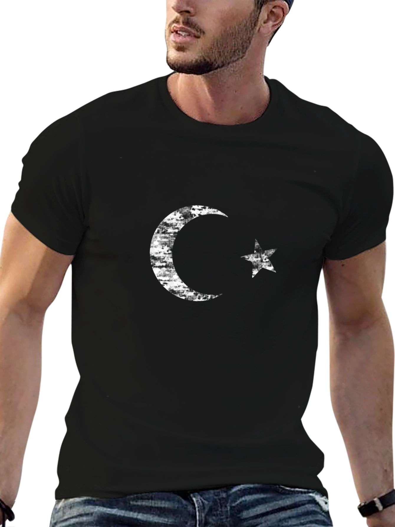 Crescent Moon & Star Graphic Tee - Black
