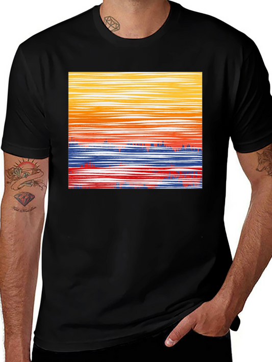 Abstract Horizon Graphic Tee - Soft Cotton Blend T-Shirt