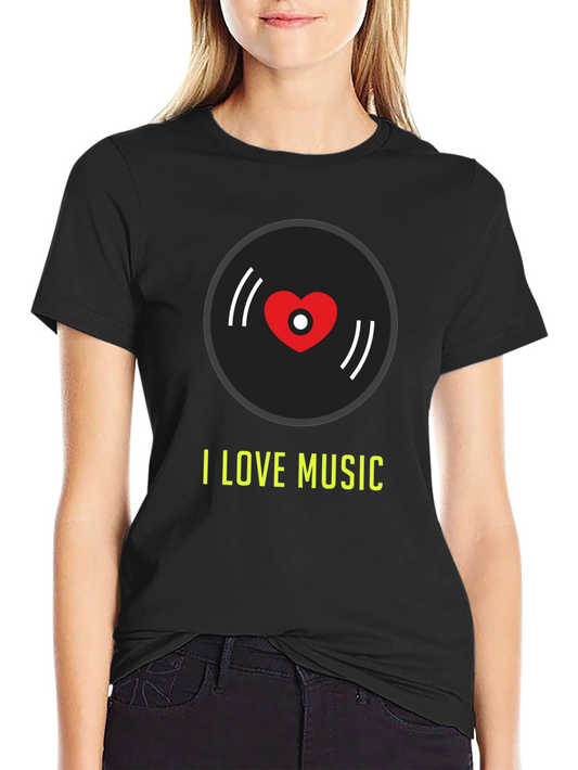 I Love Music Graphic Tee - Heart Record Design