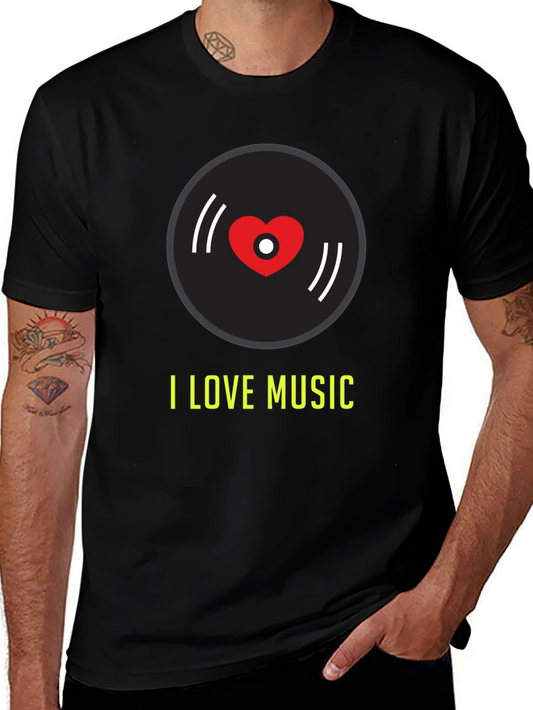 I Love Music Graphic Tee - Heart Record Design
