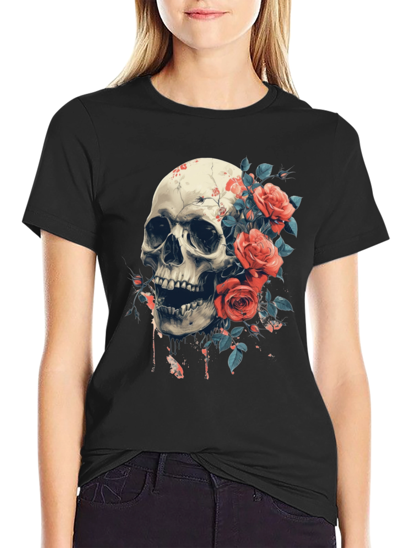 Skull & Roses Graphic Tee - Bold Gothic Style