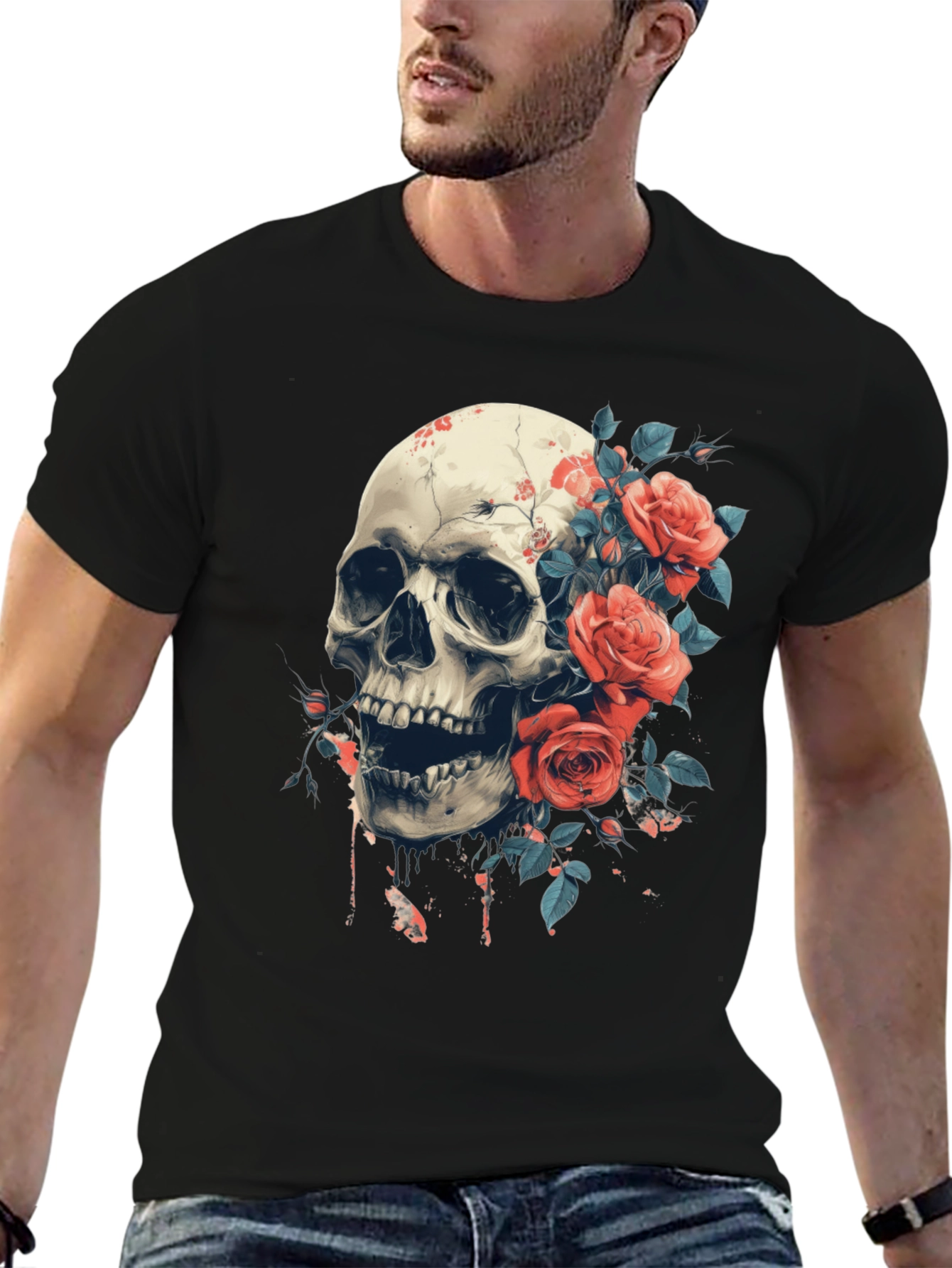 Skull & Roses Graphic Tee - Bold Gothic Style