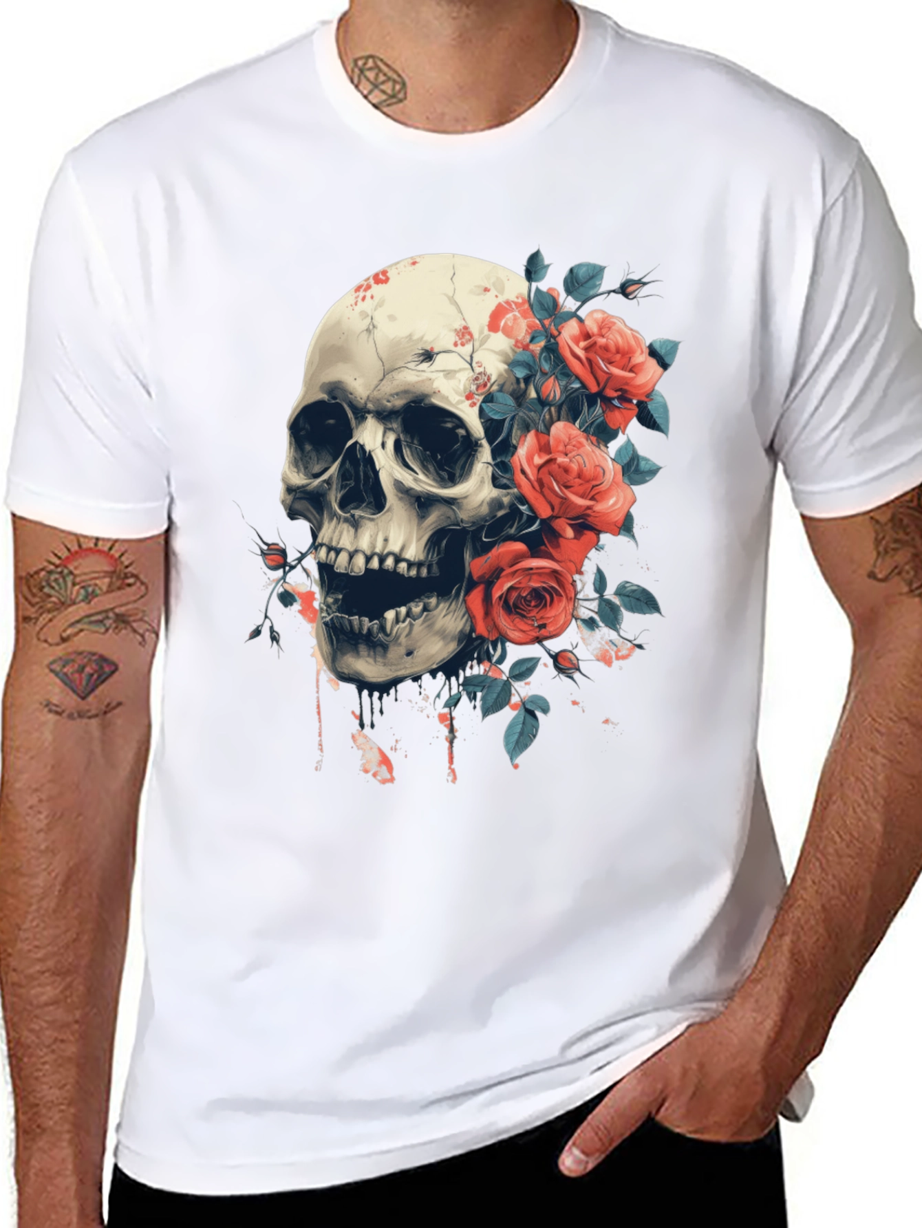Skull & Roses Graphic Tee - Bold Gothic Style