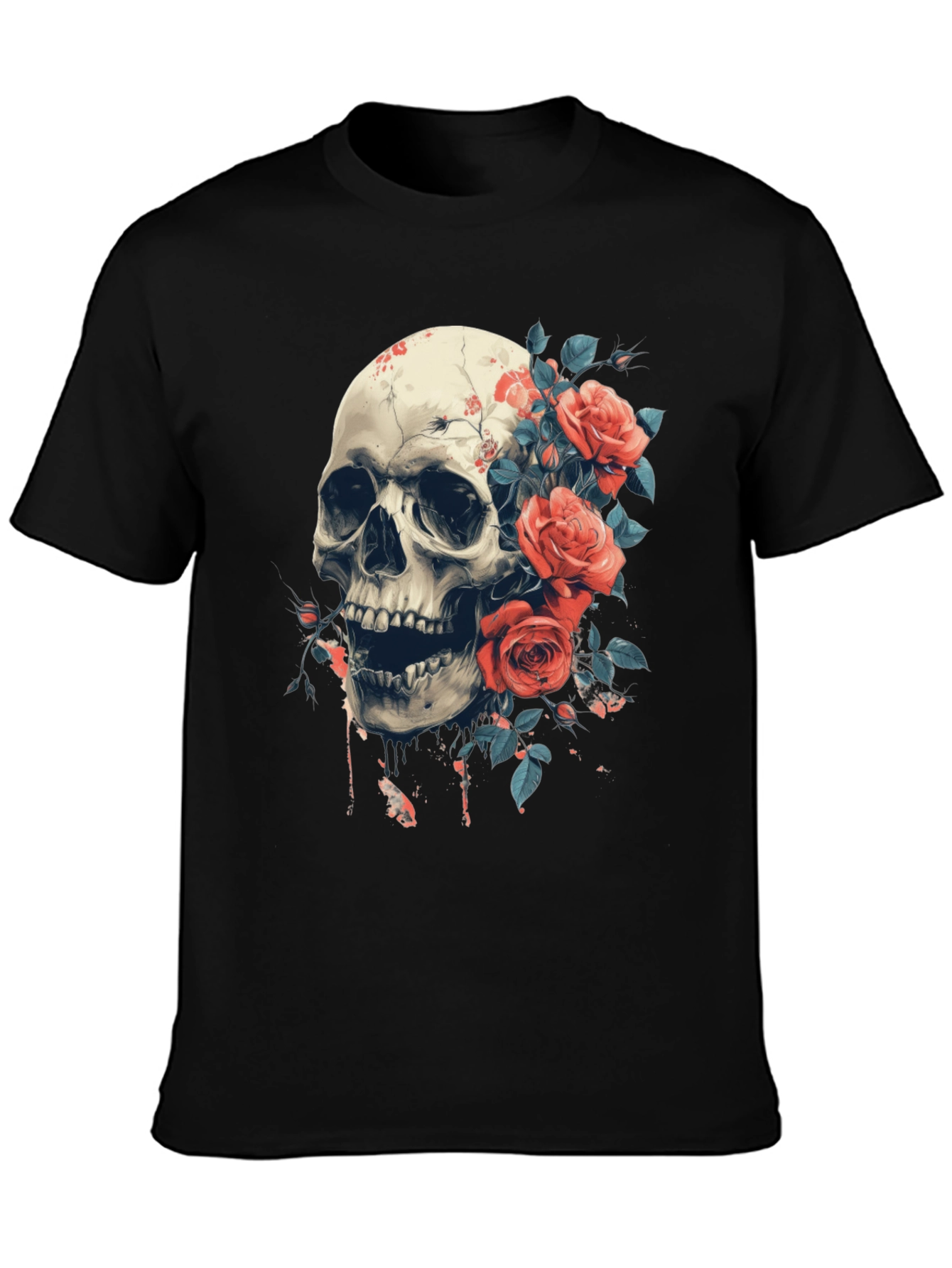 Skull & Roses Graphic Tee - Bold Gothic Style