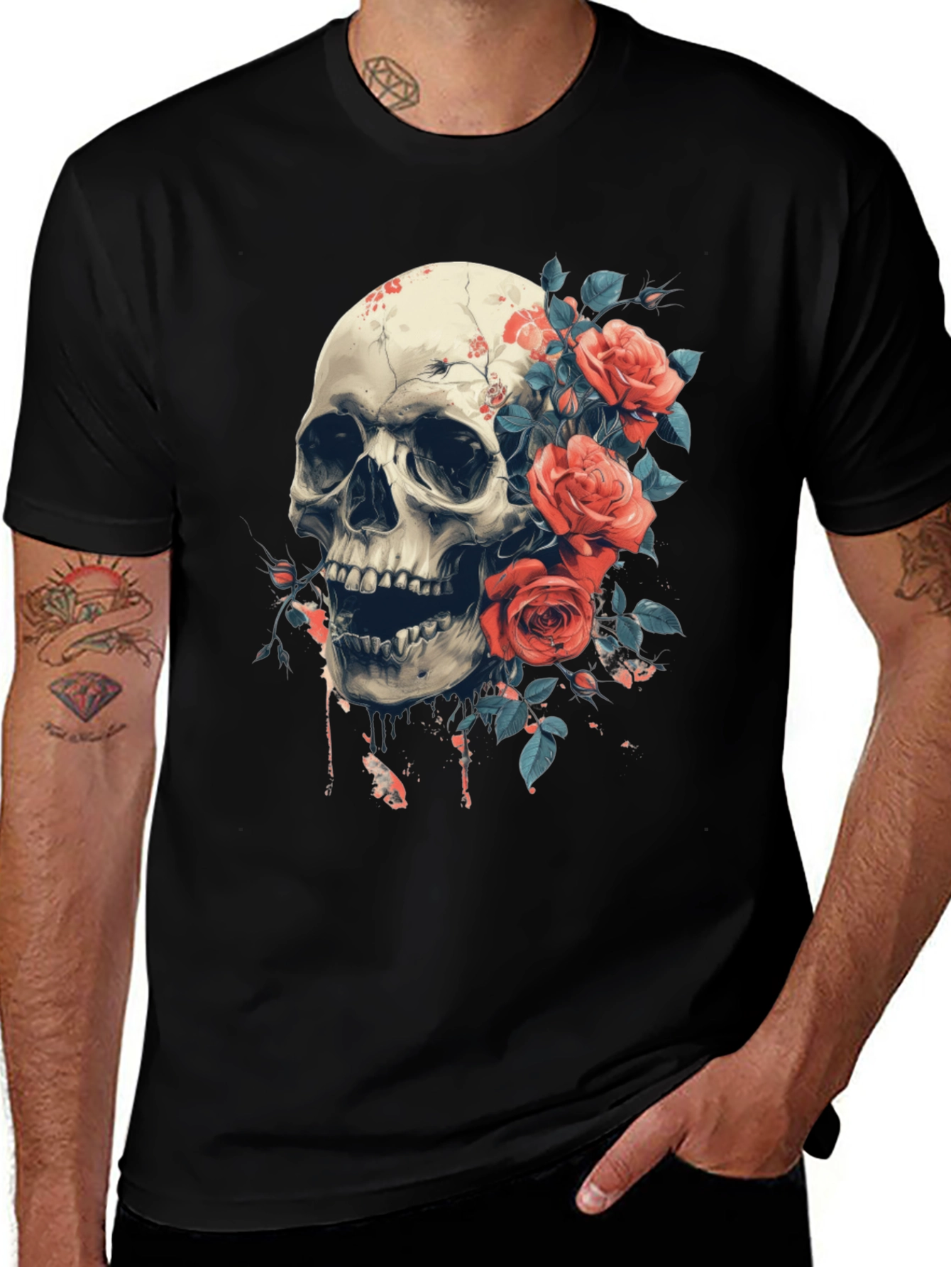 Skull & Roses Graphic Tee - Bold Gothic Style