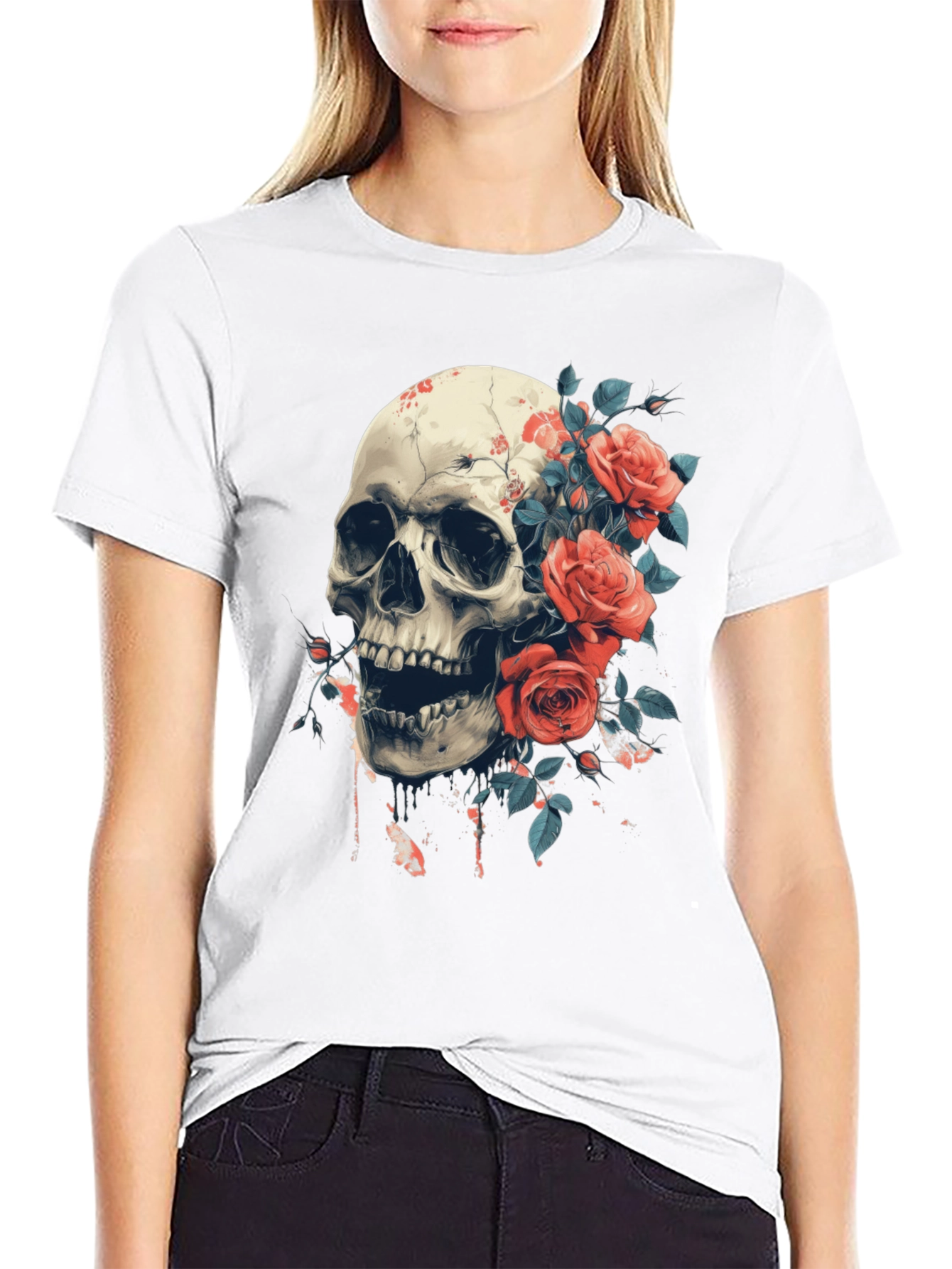 Skull & Roses Graphic Tee - Bold Gothic Style