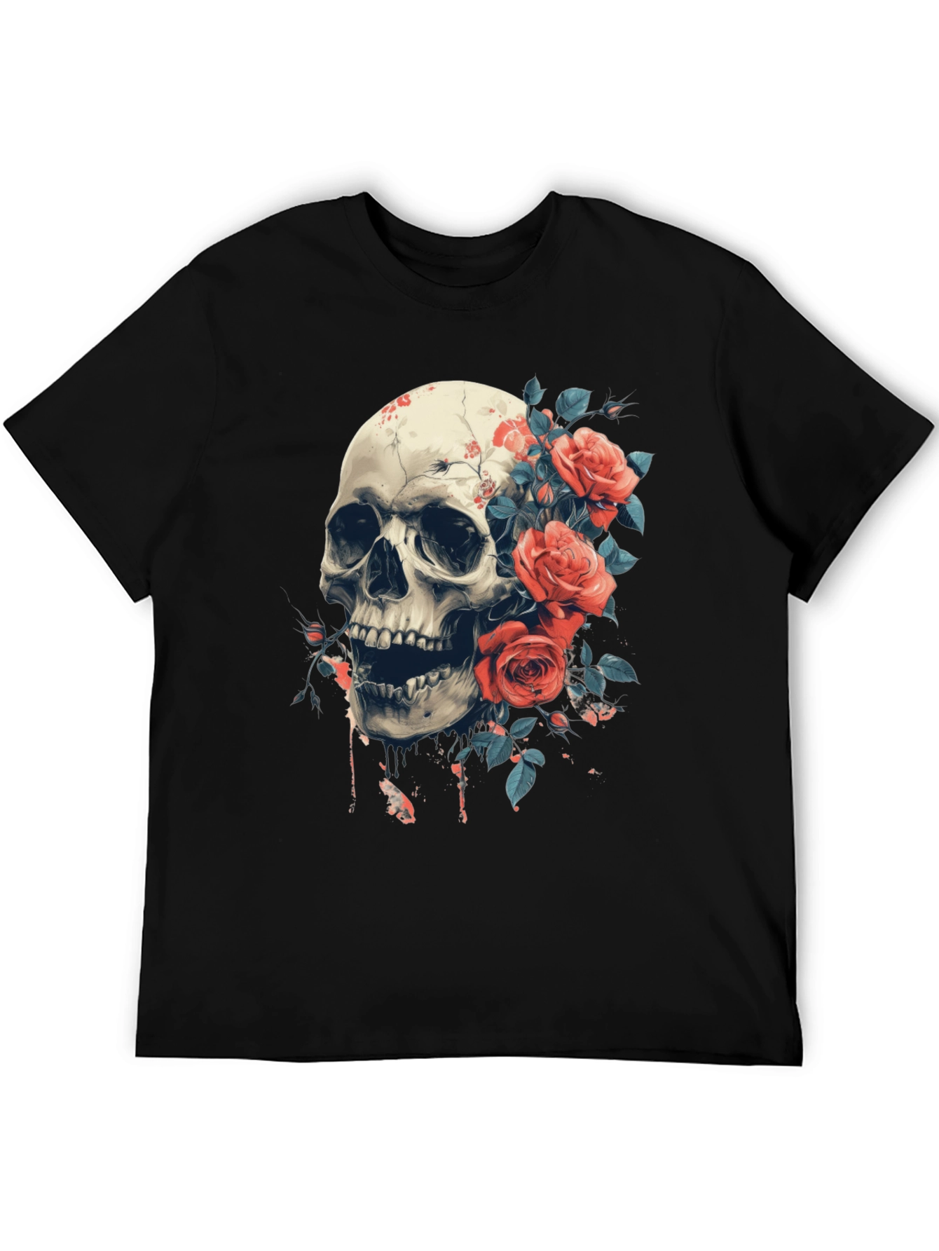 Skull & Roses Graphic Tee - Bold Gothic Style
