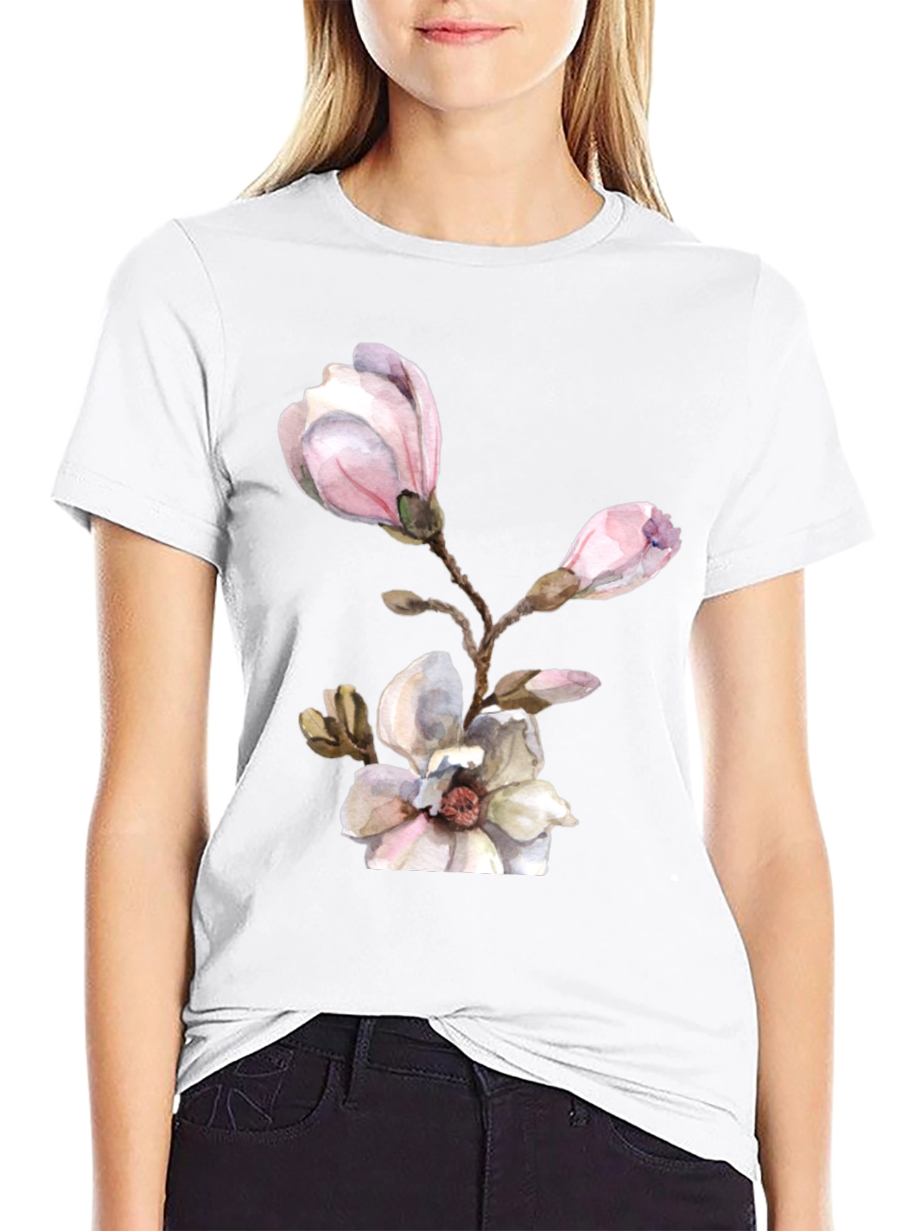 Floral Magnolia T-Shirt - Elegant Blossom Design