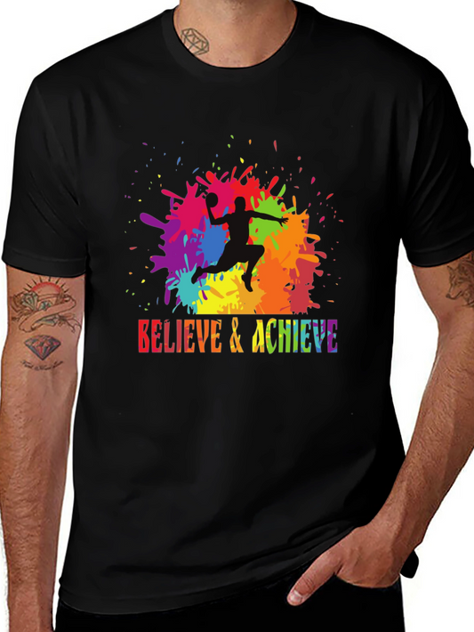 Believe & Achieve T-Shirt Colorful Basketball Design