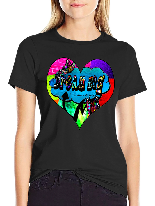 Dream Big Graphic Tee - Colorful Heart Design