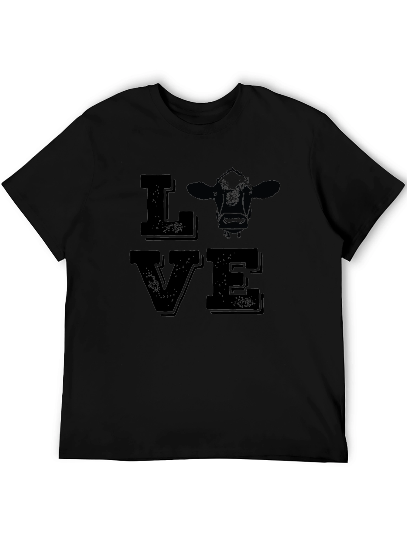 Love Cow Graphic Print Tee - Black Cotton T-Shirt