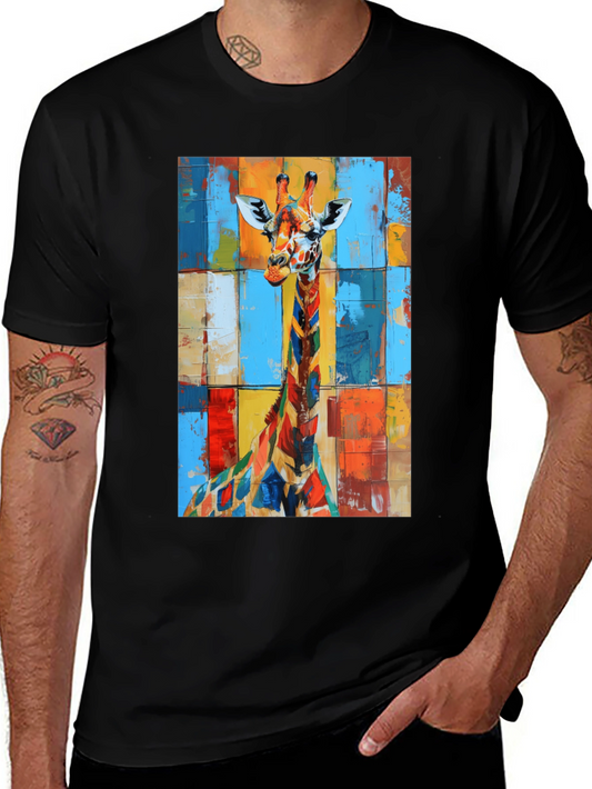 Colorful Giraffe Art Black T-Shirt