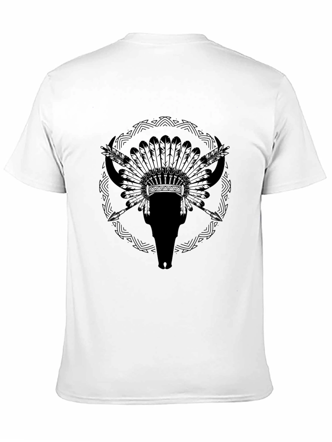 Native Headdress Bull Skull Black T-Shirt