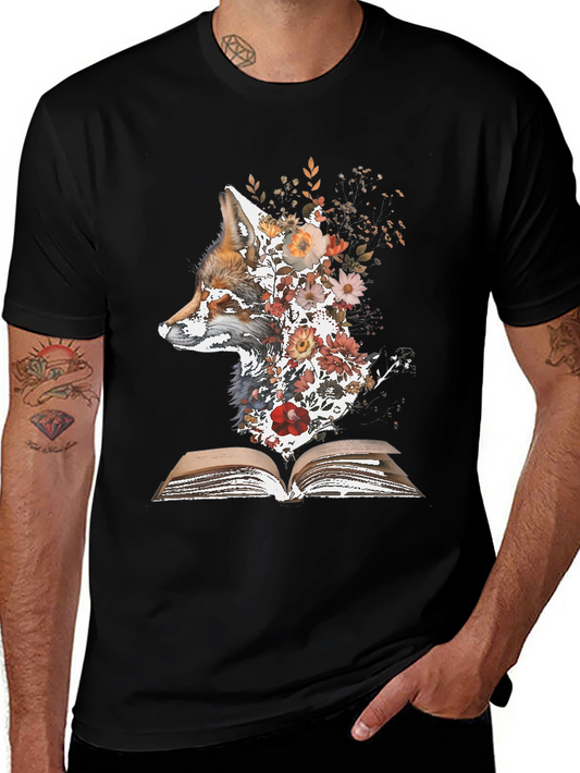 Fox & Flowers Book T-Shirt - Unique Nature Graphic Tee