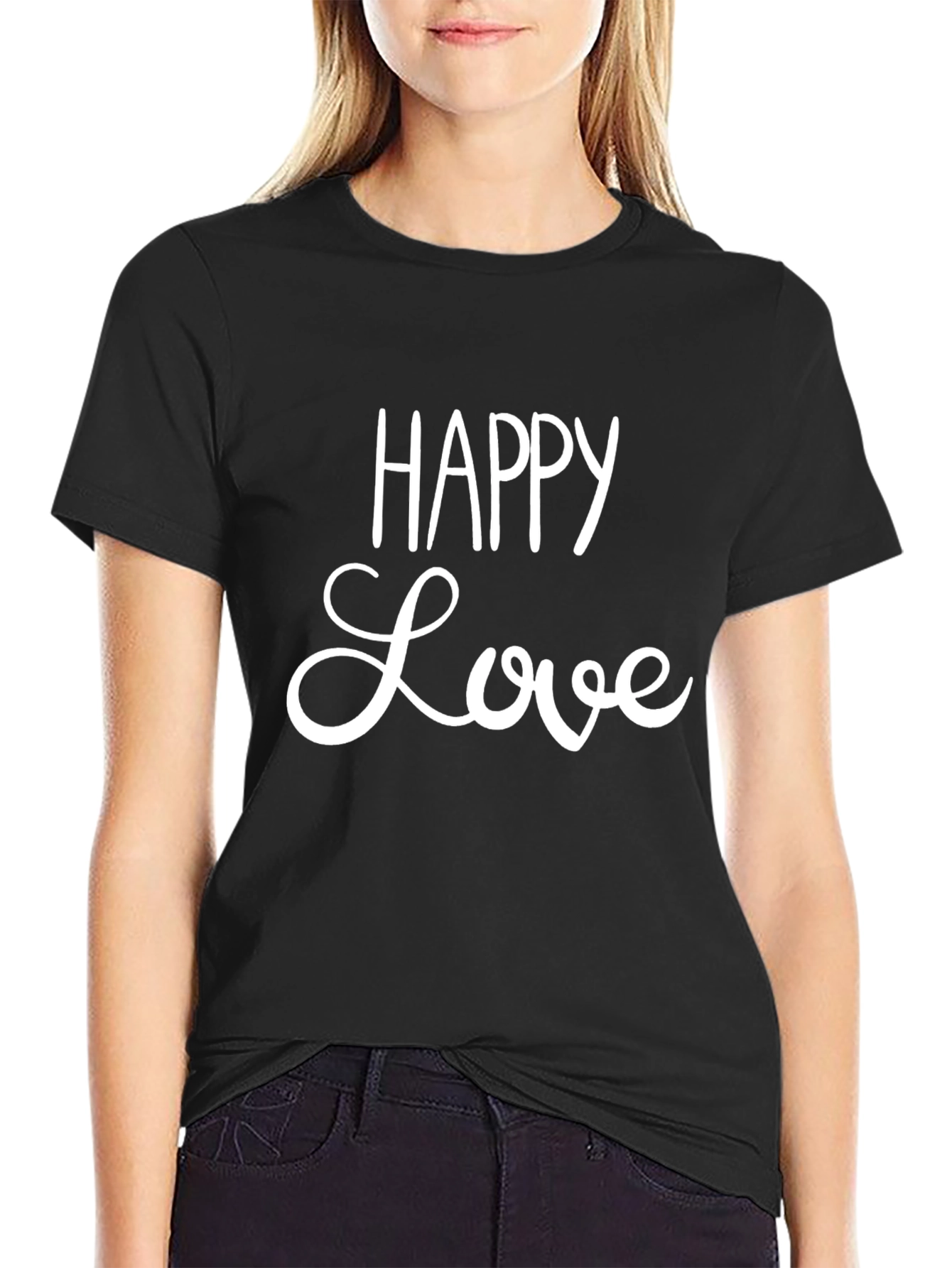 Happy Love Graphic Tee - Black Casual T-Shirt