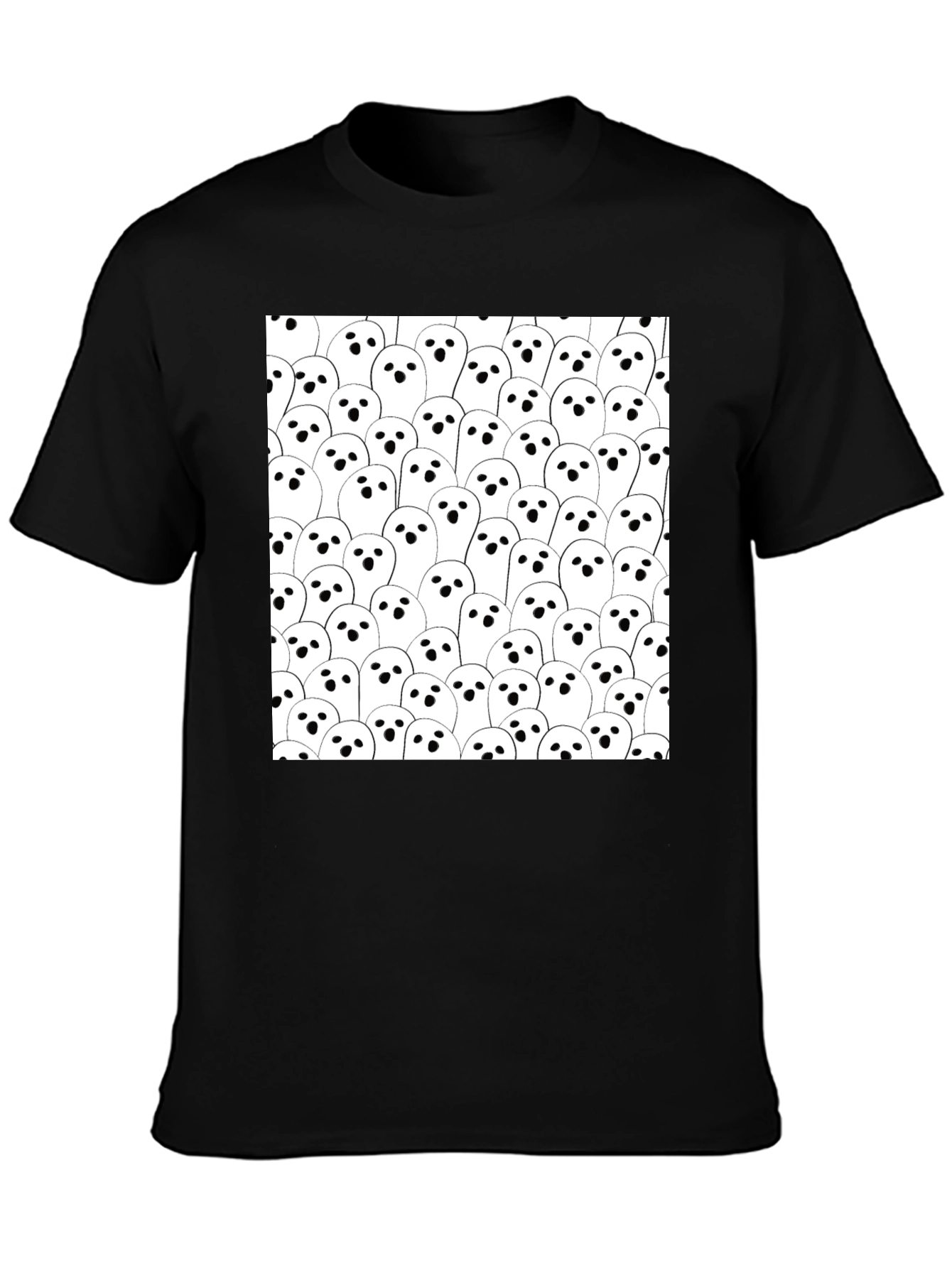 Ghost Pattern Black T-Shirt - Spooky Season Tee