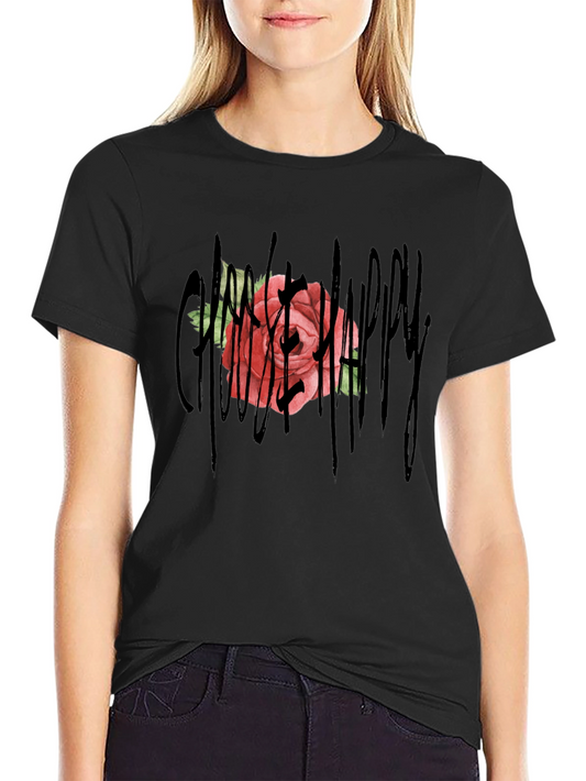Gothic Rose Happy T-Shirt - Unique Graphic Tee