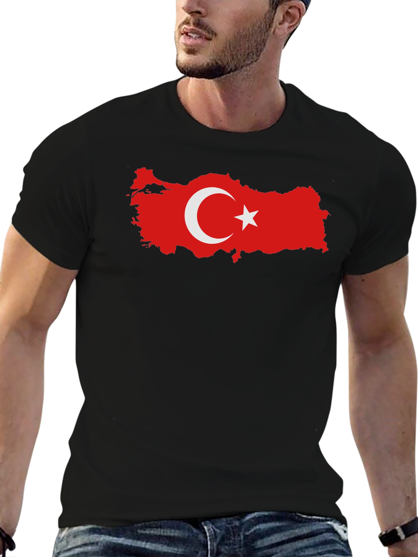 Turkey Flag Map Black T-Shirt Graphic Tee