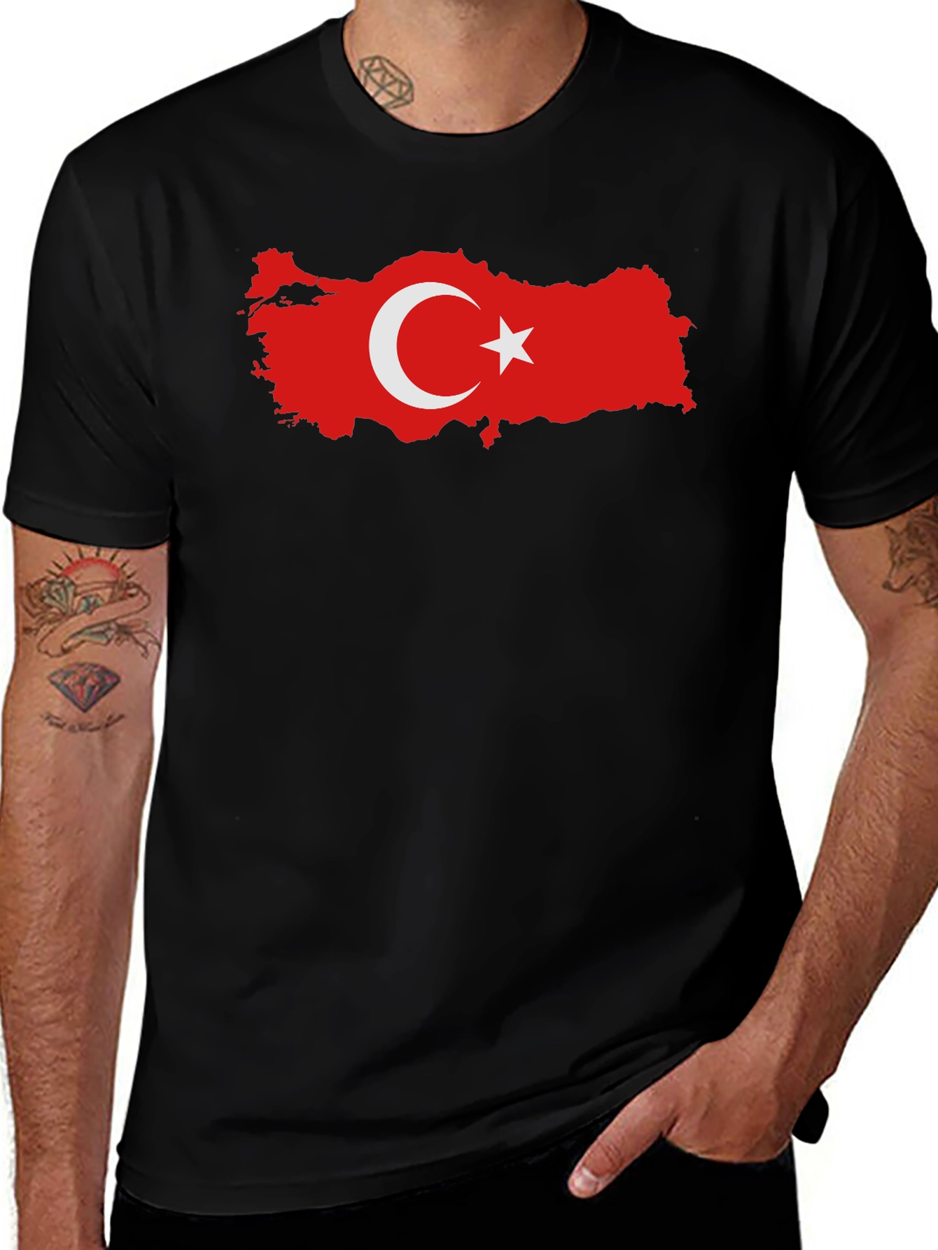 Turkey Flag Map Black T-Shirt Graphic Tee
