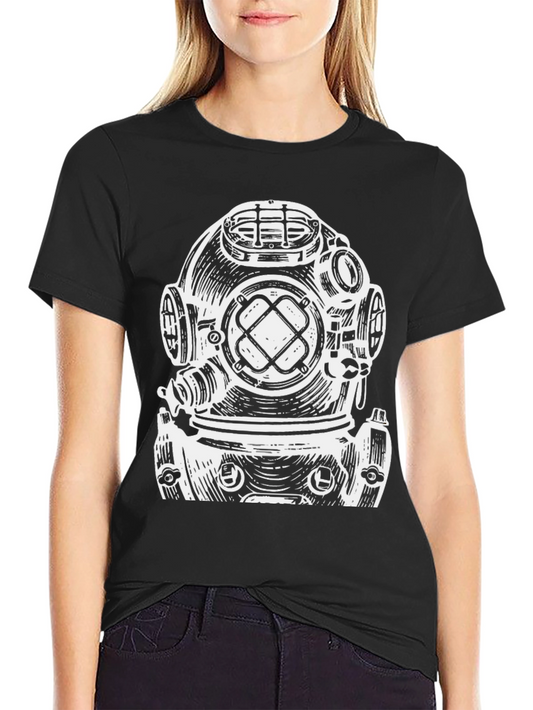 Diver Helmet Graphic Tee - Black Cotton T-Shirt