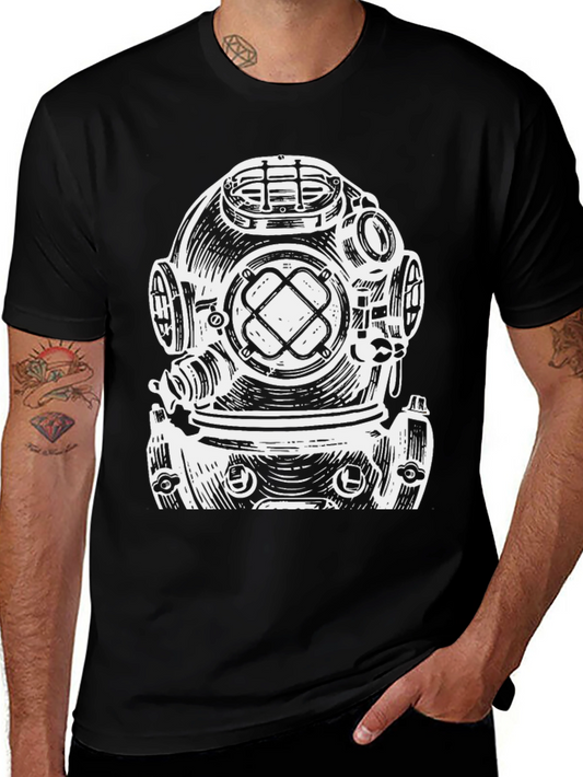 Diver Helmet Graphic Tee - Black Cotton T-Shirt