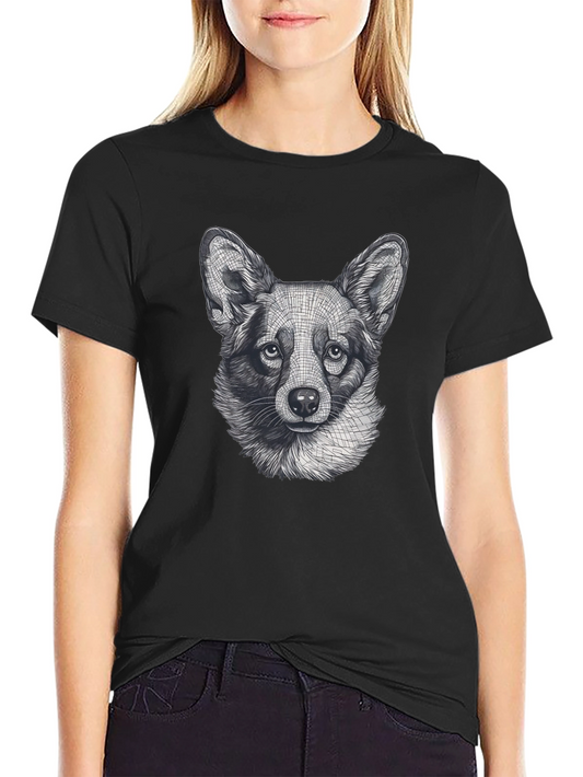 Corgi Dog Art Graphic Tee - Black Crewneck T-Shirt