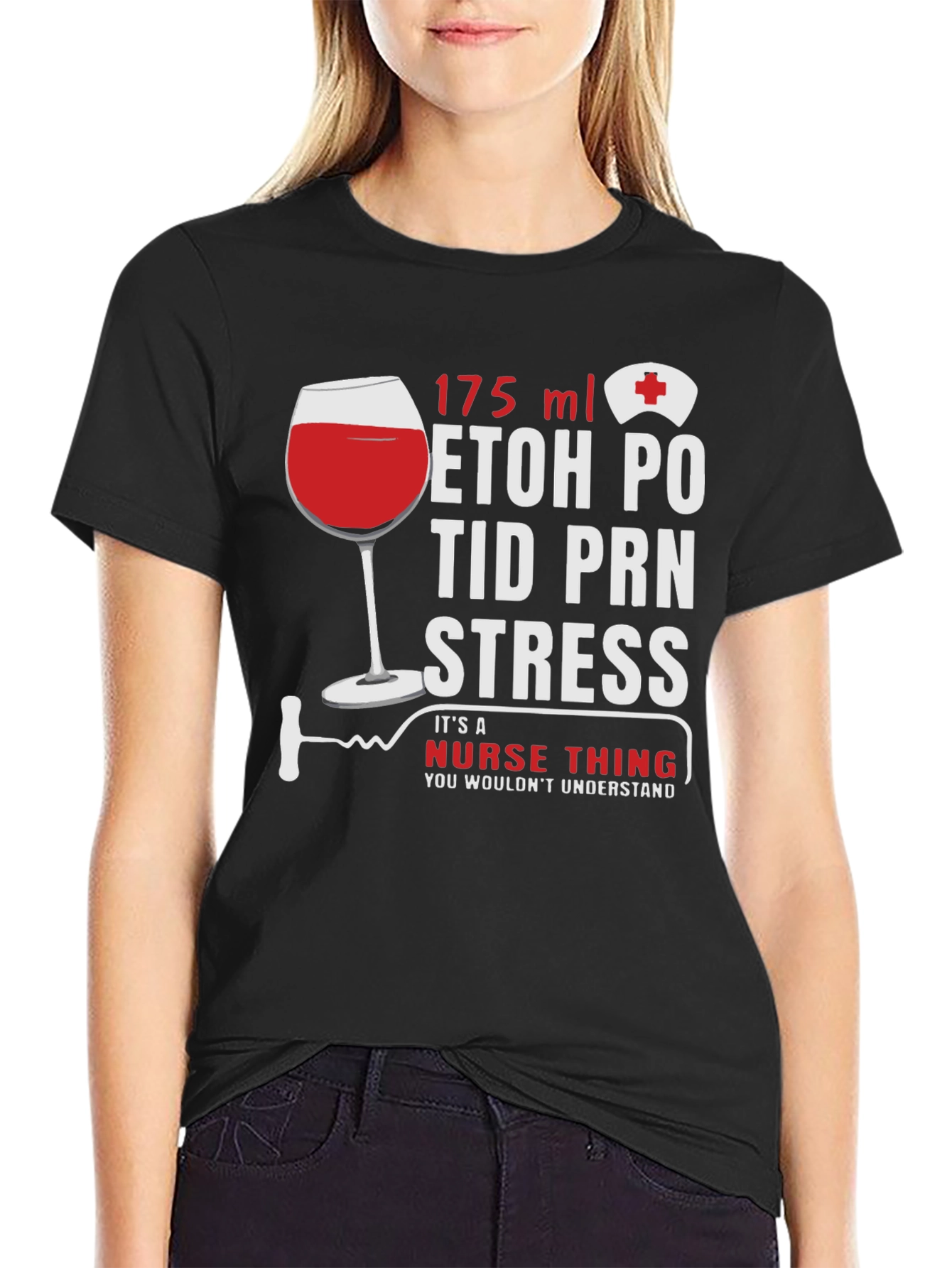 Nurse Humor T-Shirt: Wine & Medical Rx Design