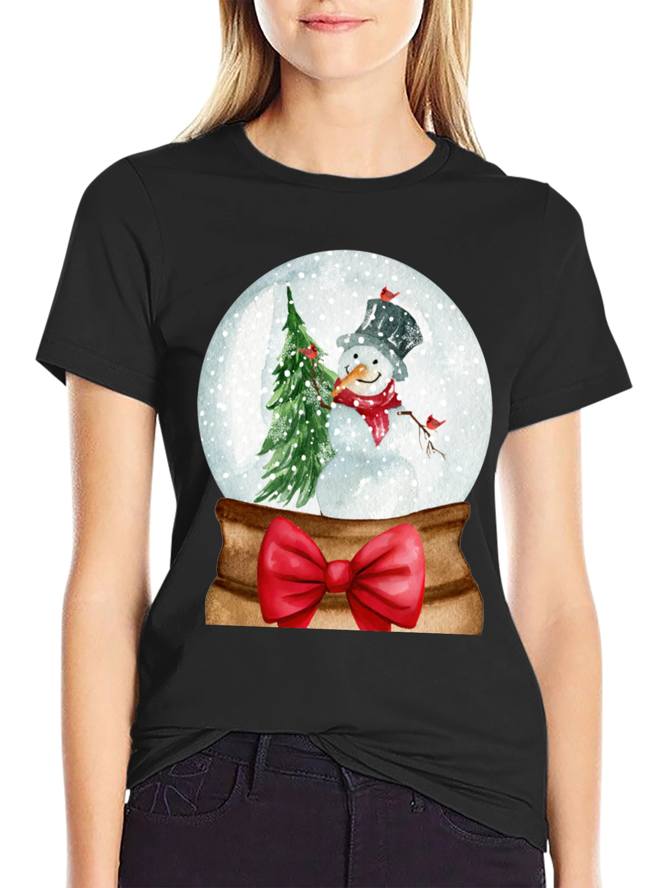 Festive Snow Globe Snowman Graphic Tee