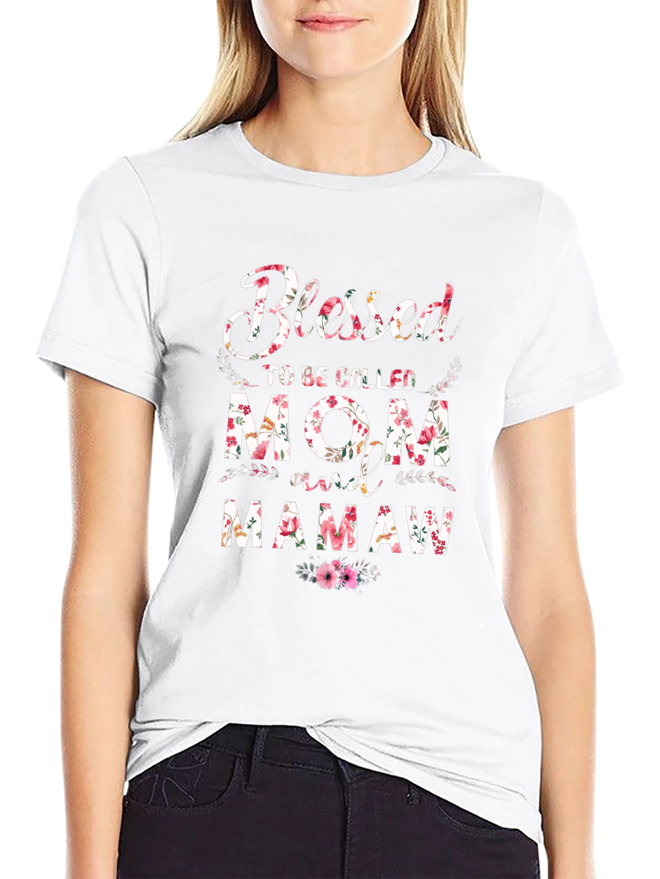 Blessed Mom & Mamaw Floral Graphic T-Shirt
