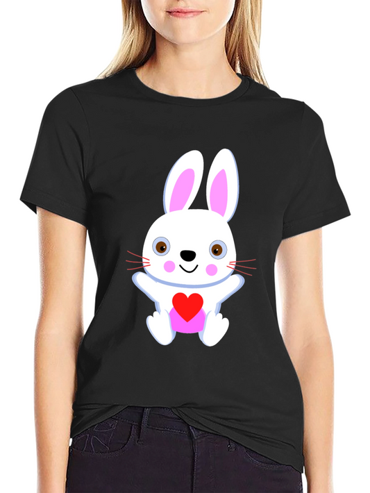 Cute Bunny Heart Black T-Shirt