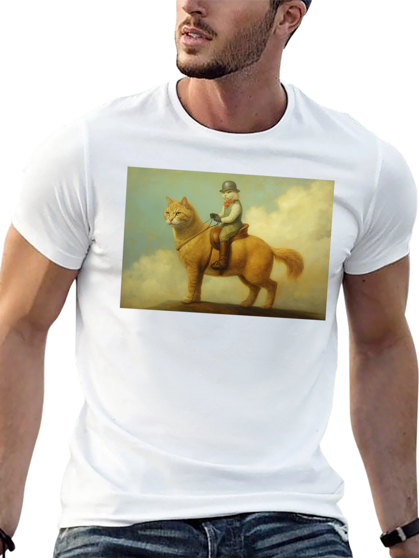 Cat Rider Tee - Whimsical Art Black T-Shirt