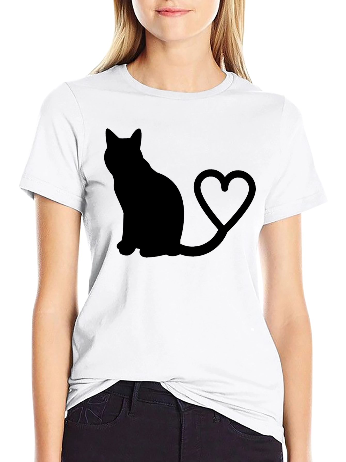 Cat Lover T-Shirt: Black Cat Heart Tail Graphic Tee
