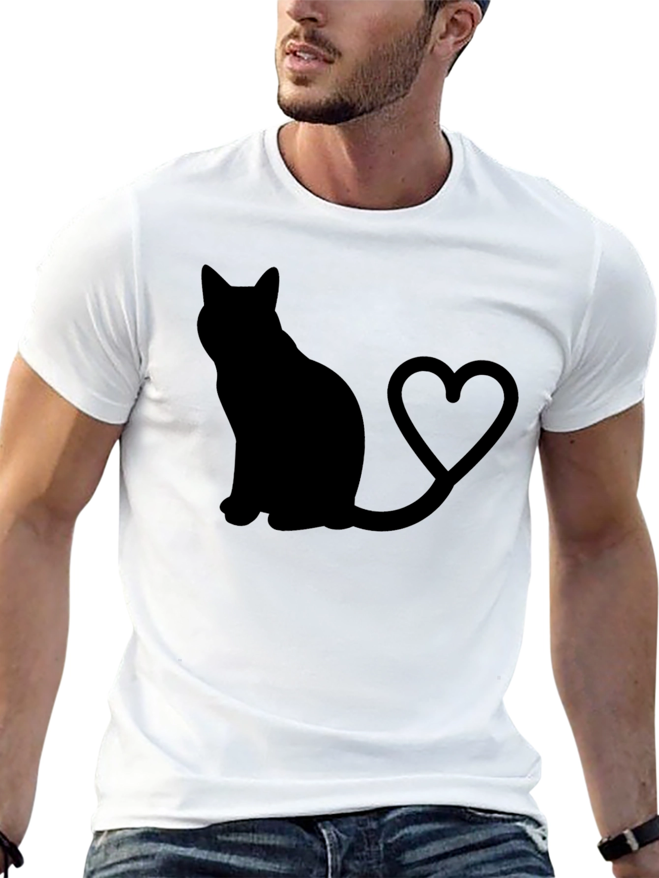 Cat Lover T-Shirt: Black Cat Heart Tail Graphic Tee