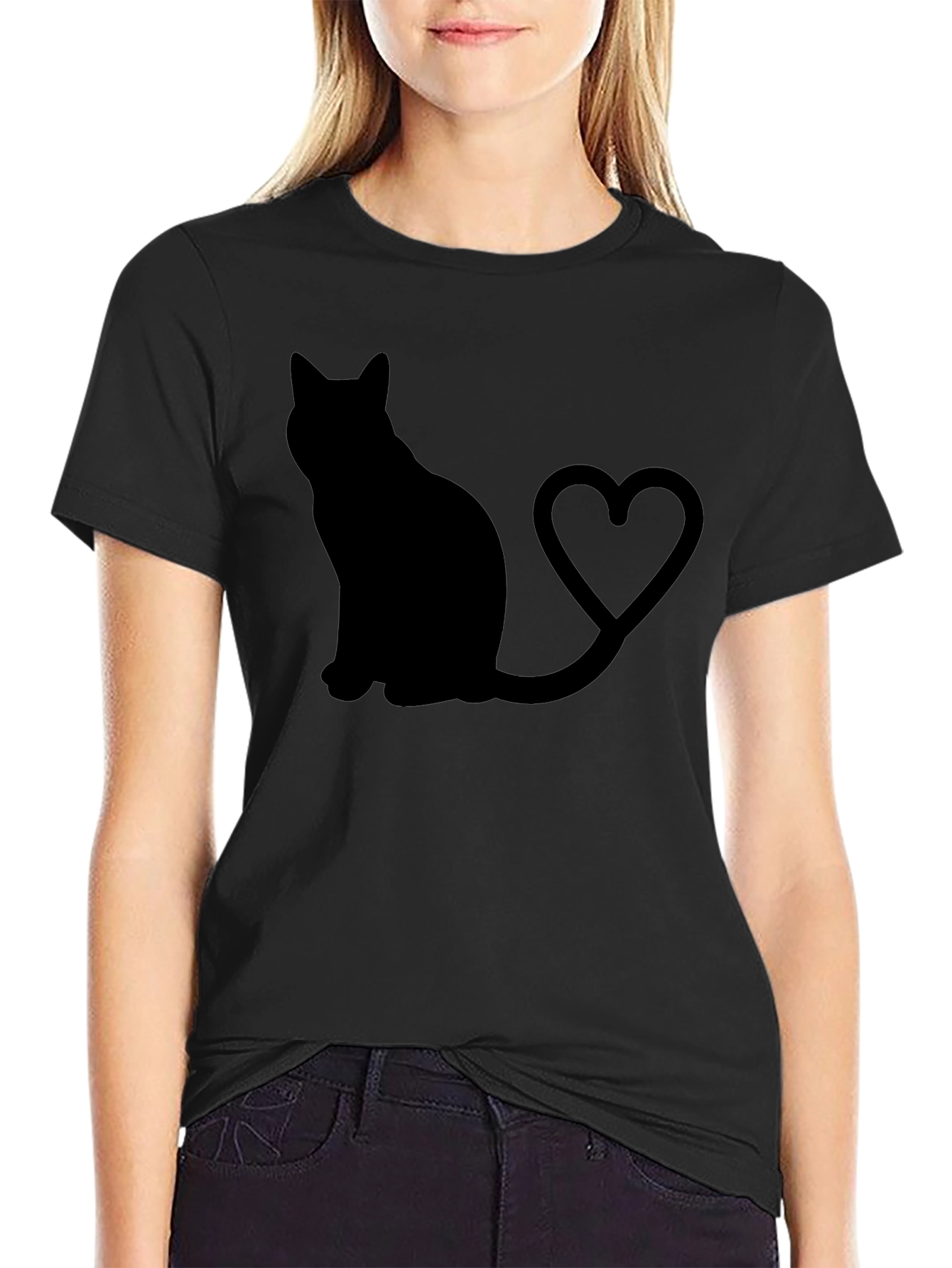 Cat Lover T-Shirt: Black Cat Heart Tail Graphic Tee
