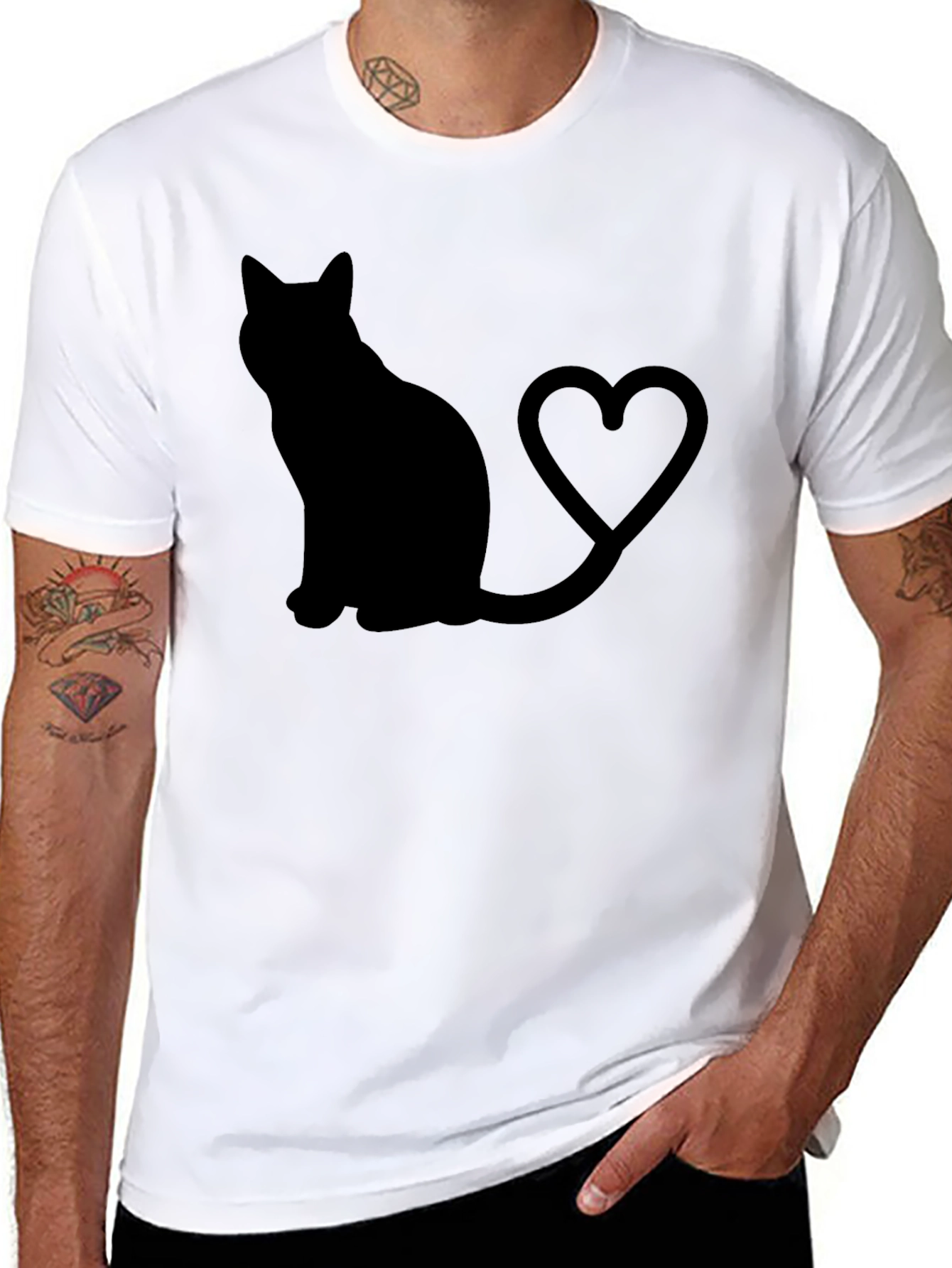 Cat Lover T-Shirt: Black Cat Heart Tail Graphic Tee