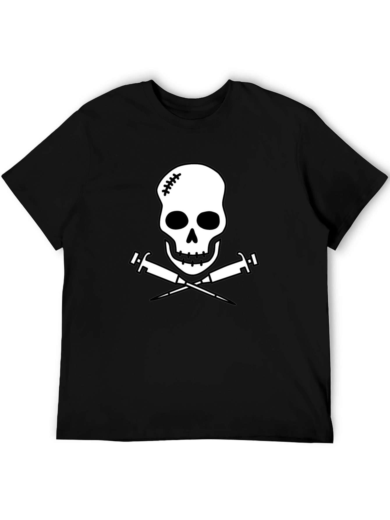Edgy Skull & Syringe Graphic Tee - Black Cotton