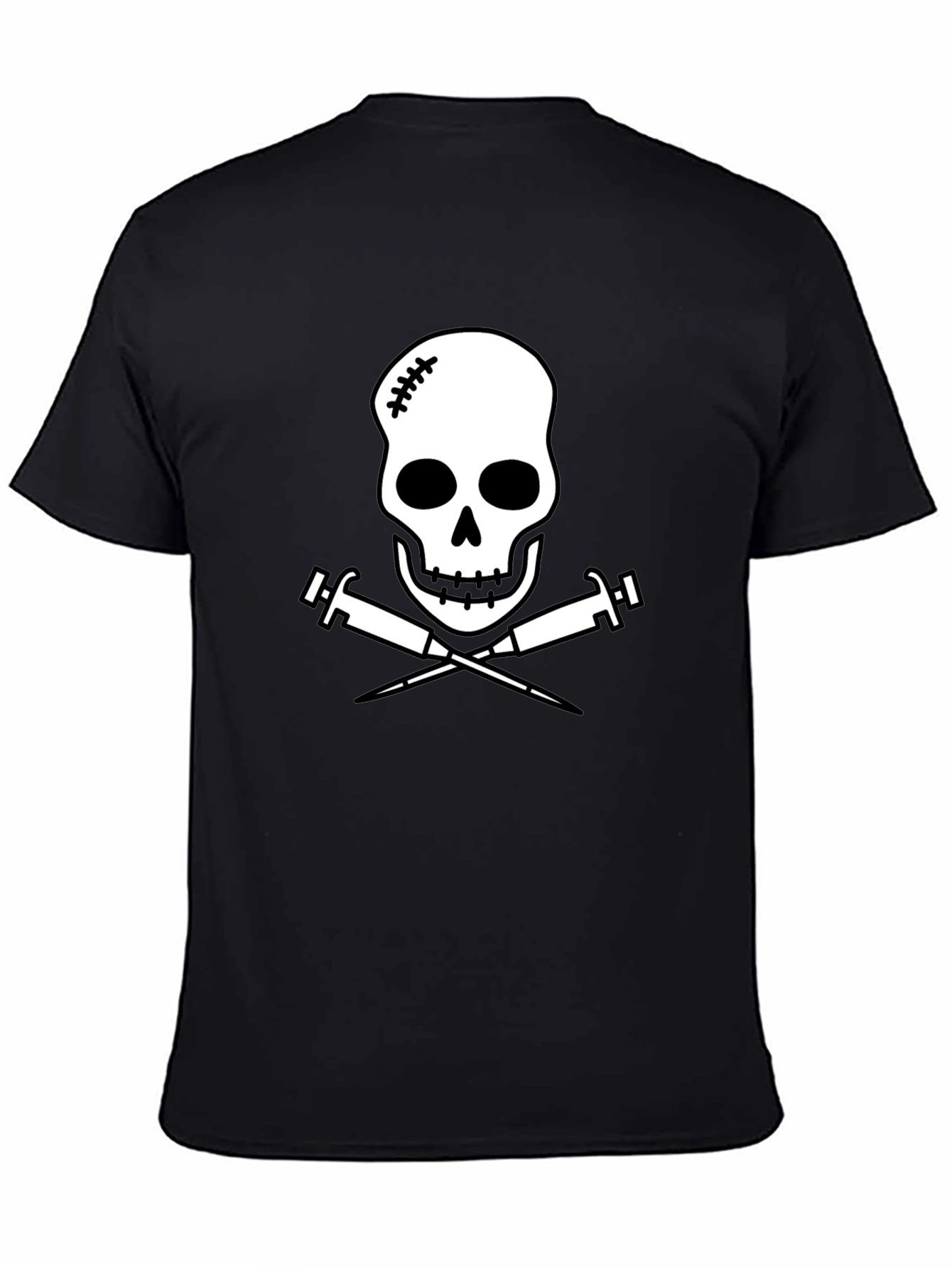 Edgy Skull & Syringe Graphic Tee - Black Cotton